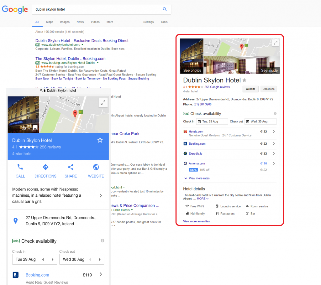 Dublin Skylon Hotel Google My Business panel 