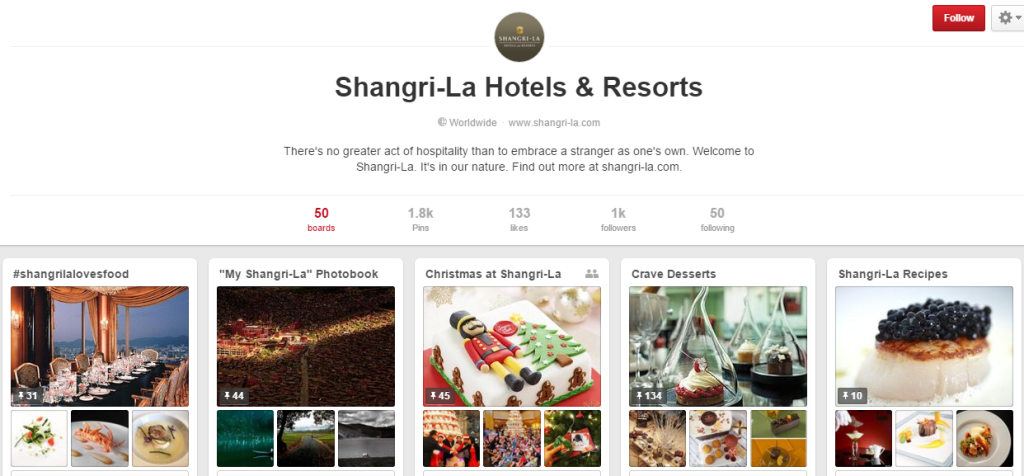 Shangrila Hotels Pinterest page