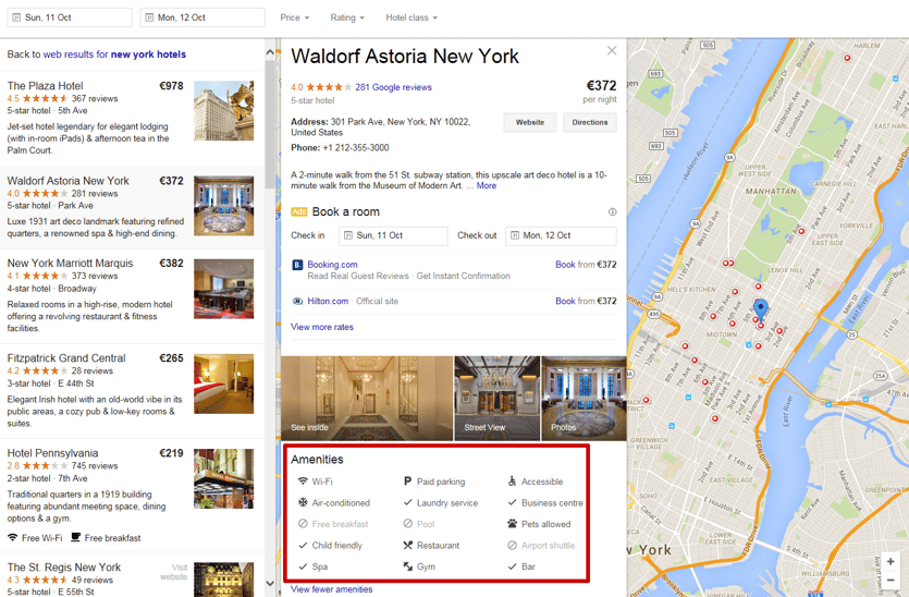 google hotel ads amenities